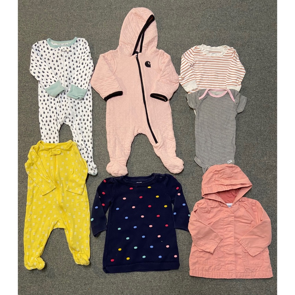 Carhartt Gap Old Navy Baby Clothing Lot 6-12M Pink Blue Yellow Jacket Dress Set